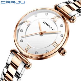 Women crystal Watch CRRJU Fashion Luxury Watch for Women Diamond Waterproof Quartz Ladies Stainless Steel Watch relogio feminino 210517