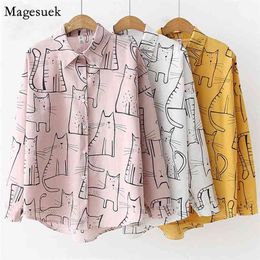 Autumn Women Blouse Fashion Long Sleeve Shirts Print Loose Cute Cat Shirt Female Casual Chic Lady Clothing 6828 210512