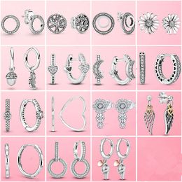 925 Sterling Silver Daisy Flower Family Tree Hoop U & Heart Stud Earrings For Women Fashion Jewelry
