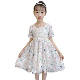 Teenage Girl Dress Lace Party Floral Pattern Children Mesh Childrens Summer Clothing 210528