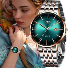 LIGE Rose Gold Women Business Quartz Ladies Top Brand Luxury Female Wrist Watch Girls Clock Relogio Feminin+Box