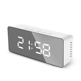 LED Mirror Digital Alarm Clock Night Lights Thermometer Wall Clocks Lamp Square Rectangle Multi-function Table Watch USB/AAA 211111