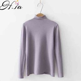 H.SA Women Sweater and Pullovers Long Sleeve Knit Jumpers Slim Solid Casual Pull Sweaters Streetwear Winter Top 210417