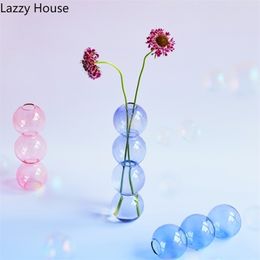 Lazzy House Bubble Vase Glass Flower Cute Stand for Living Room Home Decoration Nordic 211215