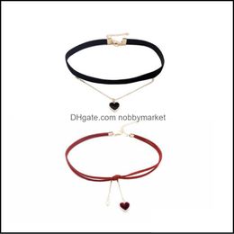Chokers Necklaces & Pendants Jewellery Black Red Knotted Veet Choker Necklace Woman Collar Party Neck Aessories Heart Pendant Chain Drop Deliv