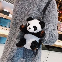 -Preciosa pelusa 3D Mango Panda Mujer Kawaii Velvet Bolsa de animales Pequeñas bolsas de escuela para adolescentes Saco de hombro
