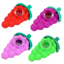 4.1 inch silicone bongs hand pipe smoking pipes smoke bong with glass bowl portable grape shaped oil rig