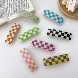 Korean Checkerboard Hairpin Sweet Wild Bangs Clip Headband for Women Simple Colour Plaid Hairpin Hair Accessories