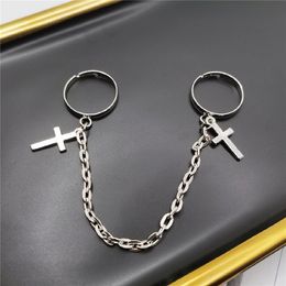 Trendy Vintage Punk Hip-Hop Cross Rings for Women Men Unisex Silver Color Finger Chain Adjustable Ring Fashion Jewelry