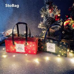 StoBag 5pcs/Lot Red/Green Christmas Handle Box Party & Event Gift Cookies Cake Packaging For Home Celebrate Child Favour 210602