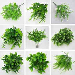 Styles Artificial Plants Eucalyptus Grass Plastic Ferns Green Leaves Fake Flower Plant Wedding Home Decoration Table Decors1