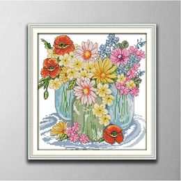 Flowers blooming home decor paintings ,Handmade Cross Stitch Craft Tools Embroidery Needlework sets counted print on canvas DMC 14CT /11CT
