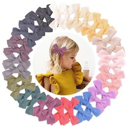 3.5" Solid Cotton Hair Bows With Clips For Girls Kids Princess Plain Linen Bows Hairpin for Baby Girls Hair Accessories