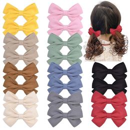 3.6" Solid Cotton Bow With Clips For Girls Hair Bows Kids Children Bow Tie Hair Clip Hairpins Gifts Hair Accessories