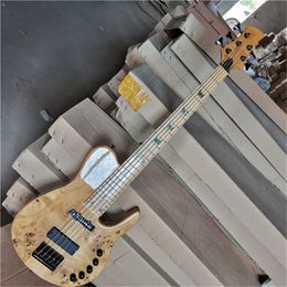 5 Strings Butterfly Inlay Neck-thru-body Electric Bass Guitar with Black Hardware,Maple Fingerboard,Can be customized