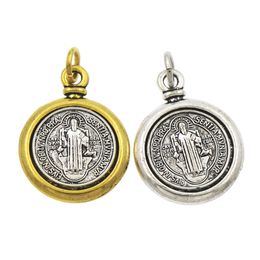 2-Tone Catholicism St Benedict Medal Cross Spacer Charm Beads 24.7x18.9mm Pendants T1693 Jewellery Findings Components 42pcs/lot