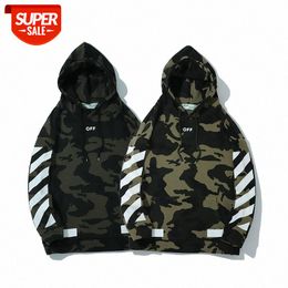 New OFF#WHITE Camouflage Print Arrow Hoodie unisex OW loose Sweater jacket