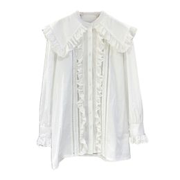 Women Long Style Shirt Sleeve Sailor Collar White Puff B0766 210514