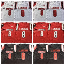 NCAA College Football 8 Lamar Jackson Jersey Men University Team Colour Red Black White All Stitched For Sport Fans Breathable Pure Cotton Good Quality On Sale