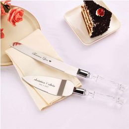 Personalized Wedding Cake Knife Server Set Laser Engraved Transparent Cake Shovel Set Custom Name Wedding Decoration Cake Cutter 211109