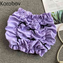 Korobov New Summer Sweet Chic Women Blouses Korean Slash Neck Off Shoulder Crop Shirts Boho Beach Style Blusas Mujer 210430