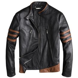 Designer Autumn Spring and Genuine Leather Jacket Mens Wolverine Same Model Sheep Leather Motorcycle Leather Jacket Motorcycle