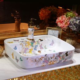 Ceramic Counter Top Wash Basin Cloakroom Hand Painted Vessel Sink bathroom sinks oval shape wash bowl basingood qty