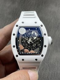 top luxury men's watch 2022 white ceramics case wrist watches num055 automatic mechanical movement sapphire glass rubber bracelet waterproof