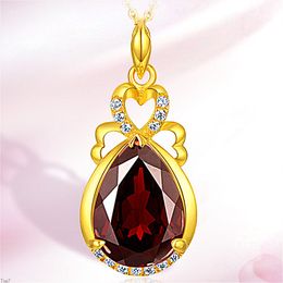 Crystal Womens Necklaces Pendant heart petal garnet red romantic gold silver plated