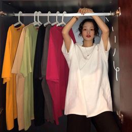 Oversize Tee Shirt 7 Solid Colour Basic T-shirts Women Casual Harajuku Summer Long Tops Korean Hipster White Clothing