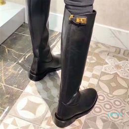Botas Largas De Cuero Negro Planas Oferta Online | DHgate.com