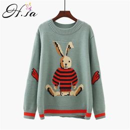 Women Oversized Sweater Pullovers Rabbit Pull Jumpers Knitted Tops Japanese Style Beige Cute Thick vetement femme 210430