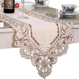 Europe Satin Table Runner Embroidered Floral Tables Cover 40x180/200/220cm Dustproof Wedding Decoration Runners Home Textile 210708