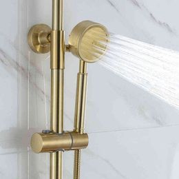 High quality Brushed gold 304 stainless steel handheld shower head set shower Nozzle jet set with 1.5m hose holder H1209