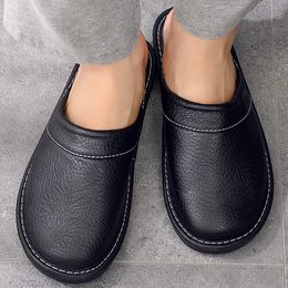 Moda sólido preto pu chinelos masculino feminino slides unisex interior casual sapatos de couro casual homens chinelo