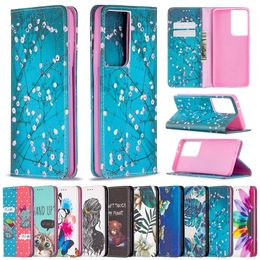 Wallet Phone Cases for Samsung Galaxy S22 S21 S20 Note20 Ultra S10 Plus Beautiful Colorful Painting Pattern Magnetic Flip Kickstand Cover Case with Card Slots