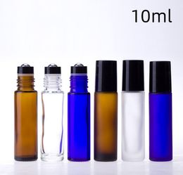 10ML Amber/Blue/Clear Glass Roll On Bottle Essential Oil Vials with Metal Ball Roller