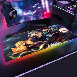 Demon Slayer Kimetsu No Yaiba Gaming RGB Large Mousepad LED Lighting USB Keyboard Colourful Desk Pad Mice Mat