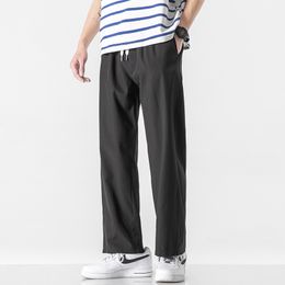 Privathinker Korean Summer Silk Feel Straight Long Pants Men 2022 Thin Light-Weight Wild Leg Trousers Solid Colour Men's Clothing 220212