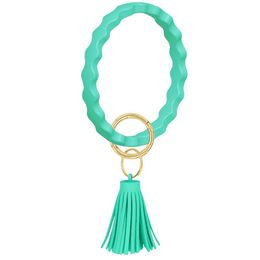 2022 new Jewellery Silicone Wristlet Keychain wave Bracelet with Leather Tassel Bangle Keyring Large Circle Key Ring For Women Girls Gifts Z