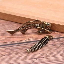 Vintage Brass Fish Bone Car Key Chain Pendant DIY Keychain Accessories Jewelry Keyring Hanging Trinkets Gifts Fashion Men Women