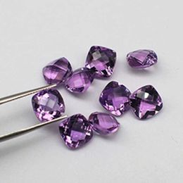 Natural Pillow-Shaped Amethyst For Men Women, Bare Stone Square Lattice Surface, Crystal Clear And Transparent Jewellery H1015