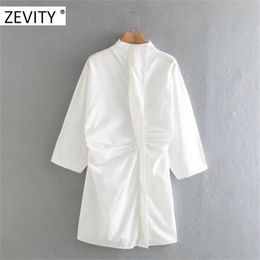women fashion stand collar pleats slim mini dress female batwing sleeve breasted vestidos chic casual dresses DS4216 210420