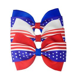 Hair Accessories 4th of July Flag Hairclips Grosgrain Ribbon Stars Stripe Barrettes Kids Gift Girls Headwear 3 Colors BT6521