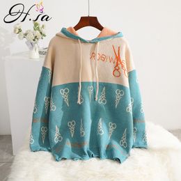 H.SA Women Hooded Sweater and Loose Style Oversized Chic Jumpers Pull Femme Hiver Patchwork Winter Clothes Female 210417