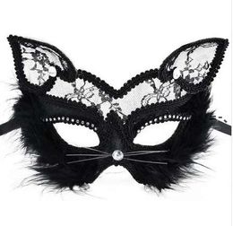 19* 8cm Fox Masks Sexy Lace Cat Mask PVC Black White Women Venetian Masquerade Ball Party Mask Performance Fun Masks JJF11105