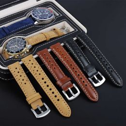 Handmade Leather Watch Strap 18mm 19mm 20mm 22mm Breathable Vintage Authentic Watchband Quick Release Spring Bar Quality Buckle H0915