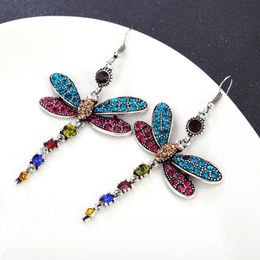 Micro Pave Dragonfly Tassel Earrings Full Rhinestone Jewelry Blue-green-red Fantasy Gift Dangle & Chandelier