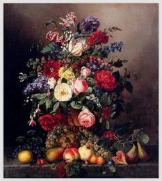 Dipinto a mano di pittura a olio di fiore classica su tela una natura morta fiori assortiti con fruits wall art per cucina, sala da pranzo, hotem, decorazioni per la casa, verticale