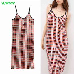 Pink Chic Button Jacquard Knitted Dress Women Spring Plaid Thin Strap Backless Woman Elegant Holiday Beach es 210430